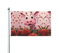 Drapeau double face imprimé vache rose avec fraises - 0,9 x 1,5 m (sans poteau), convient pour l'intérieur et l'extérieur, les fêtes, les événements, la décoration d'intérieur