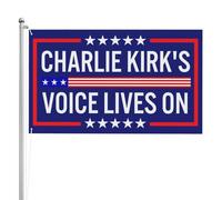 Drapeau double face « La voix de Charlie Kirk continue de vivre », durable, résistant à la décoloration, en polyester 300D, pour extérieur, 3 x 5 pieds, 3 plis