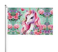 Drapeau double face licorne rose 0,9 x 1,5 m. Drapeau d'extérieur lourd triple couche double face, bannière de jardin en polyester.