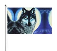 Drapeau double face loup sous la lune 0,9 x 1,5 m. Drapeau d'extérieur lourd triple couche double face, bannière de jardin en polyester.