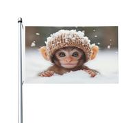Drapeau double face Monkeys in the Snow 0,9 x 1,5 m - Bannière robuste pour décoration extérieure et de jardin, impression double face, facile à installer