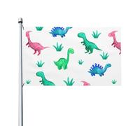 Drapeau double face motif dinosaures aquarelles pour extérieur, 3 x 5, décoration murale pour chambre, jardin, pelouse, garage, fournitures de fête