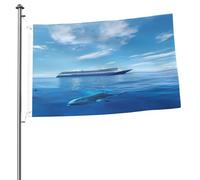 Drapeau double face motif navires de croisière et baleines de 5 x 7,6 cm - Bannière d'extérieur robuste et décorative, idéale pour le jardin, la chambre et la décoration de fête