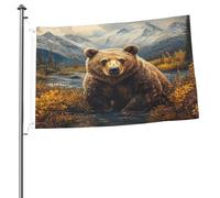 Drapeau double face ours marron de 5,1 x 7,6 cm - Bannière d'extérieur robuste et décorative, idéale pour le jardin, la chambre et la décoration de fête