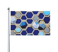 Drapeau double face pour intérieur et extérieur avec hexagones bleus et diamant - Bannière décorative pour jardin et cour - Taille 0,9 x 1,5 m