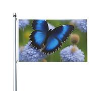 Drapeau double face pour intérieur et extérieur avec imprimé papillon bleu, taille 0,9 x 1,5 m