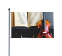 Drapeau double face pour intérieur et extérieur avec violon et livre - Bannière décorative de jardin - Taille 0,9 x 1,5 m