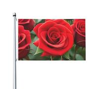 Drapeau double face pour intérieur et extérieur - Motif roses rouges - Bannière décorative de jardin - Taille : 0,9 x 1,5 m