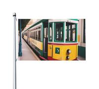 Drapeau double face pour intérieur et extérieur Motif tramway de Lisbonne, bannière décorative pour jardin, cour, extérieur, taille 0,9 x 1,5 m
