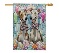 Drapeau double face pour maison de lévrier de printemps de Pâques 71,1 x 101,6 cm double face pour décoration extérieure, œufs en vitrail, chiot en toile, drapeau de maison, motif amusant pour animaux