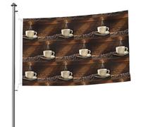 Drapeau double face pour tasse à café et grains de café avec œillets - 1,5 x 2,4 m - Drapeau décoratif pour patio, porche, événement de groupe.