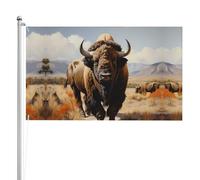 Drapeau double face pour troupeau de bisons d'Amérique du Nord 0,9 x 1,5 m. Drapeau d'extérieur lourd triple couche double face, bannière de jardin en polyester.