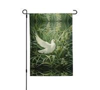 Drapeau double face résistant aux intempéries Herbe et colombe 71 x 102 cm, bannière décorative saisonnière pour jardin, cour et porche
