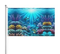 Drapeau double face Submarine Coral Rays 0,9 x 1,5 m Drapeau d'extérieur lourd triple couche double face bannière de jardin en polyester