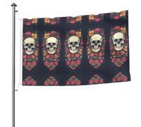 Drapeau double face tête de mort et fleur avec œillets - 1,5 x 2,4 m - Drapeau décoratif pour patio, porche, événement de groupe.