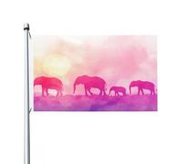 Drapeau double face The Herd of Elephants under the setting sun 9,6 x 1,5 m - Bannière robuste d'extérieur et de jardin, parfaite pour la chambre à coucher et le jardin