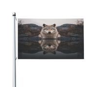 Drapeau double face « The wolf by the river » de 0,9 x 1,5 m - Bannière robuste d'extérieur et de jardin, parfaite pour la chambre à coucher et le jardin