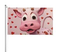 Drapeau double face vache rose avec fraises 0,9 x 1,5 m. Drapeau d'extérieur lourd triple couche double face, bannière de jardin en polyester.