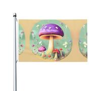 Drapeau double face violet avec imprimé champignon de rêve 0,9 x 1,5 m, léger et résistant aux couleurs avec boutonnières, idéal pour les fêtes en plein air et les jardins.