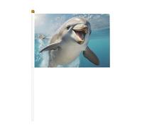 Drapeau drôle à manivelle double face en forme de dauphin 14 x 20,8 cm, utilisé pour la décoration de fête de vacances, les compétitions