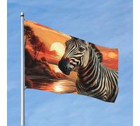 Drapeau drôle de 1,2 x 1,8 m avec motif zébré et coucher de soleil pour toutes les saisons pour décoration de dortoir, fête en plein air