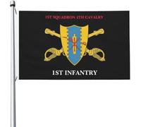 Drapeau du 1er escadron, de la 4e cavalerie et du 1er régiment d'infanterie, résistant aux UV, bannière saisonnière avec œillets en laiton, pour l'extérieur et l'intérieur, 90 x 150 cm