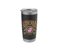 Drapeau du Bouclier patriotique du Libéria Lone Star Est. 1847 Gobelet isotherme en acier inoxydable double paroi