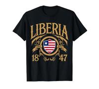 Drapeau du Bouclier Patriotique du Libéria Lone Star Est. 1847 T-Shirt Graphique avec Valeur
