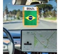 Drapeau du Brésil à franges à suspendre pour fenêtre de 10,2 x 15,2 cm - Mini bannière et décoration de rétroviseur de voiture - Franges et double face - Drapeau brésilien à suspendre avec ventouse