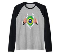 Drapeau du Brésil Graphique déchiré Racines de fierté brésilienne Manche Raglan