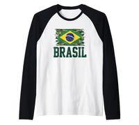 Drapeau du Brésil - Typographie de Camouflage - Fierté brésilienne en Lambeaux Manche Raglan
