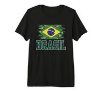 Drapeau du Brésil - Typographie de Camouflage - Fierté brésilienne en Lambeaux T-Shirt Haut de Gamme