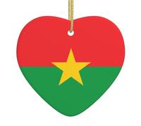 Drapeau du Burkina Faso - Arbre de Noël en céramique à suspendre - Décoration de Noël en forme de cœur pour vacances, maison, fête