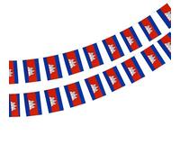 Drapeau du Cambodge 40 unités drapeau du Cambodge, guirlande Cambodge 11,4 m, banderoles Cambodge, drapeau national 14 x 21 cm pour décorations de bars