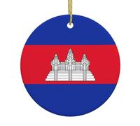 Drapeau du Cambodge 7,4 cm Pendentif en céramique imprimé Décoration de Noël Convient pour la décoration de rebords de fenêtre, cheminées et chambres à coucher