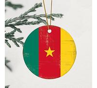 Drapeau du Cameroun - Décoration de Noël internationale en céramique - 8,1 cm - Impression double face avec ficelle dorée - Décorations abstraites pour la maison - Décoration de Noël à suspendre pour