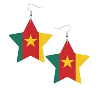 Drapeau du Cameroun imprimé cuir boucles d'oreilles en forme d'étoile légères et élégantes accessoires pour les fêtes dansantes et la vie quotidienne.