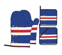 Drapeau du Cap-Vert, cet ensemble unique de gants de cuisine et maniques imprimés est une combinaison attrayante, avec un polyester résistant à l'eau et un tissu isolant thermique.