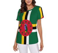 Drapeau du Commonwealth de la Dominique pour femme, décontracté, basique, sortir, coupe ajustée, manches courtes, col rond, Noir , S