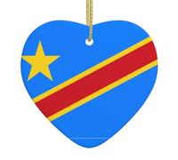 Drapeau du Congo Arbre de Noël en Céramique Suspendu Ornement - Décoration Arbre de Noël en Forme de Coeur pour Vacances Maison Fête