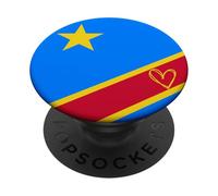 Drapeau du Congo Congo Cœur Fier Patrimoine fête Nationale PopSockets PopGrip Adhésif