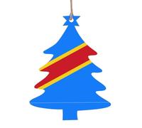 Drapeau du Congo Décorations de sapin de Noël en bois en forme de sapin de Noël 2 pièces - Décorations vintage pour décoration de maison de vacances