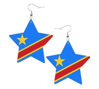 Drapeau du Congo Imprimé Cuir Boucles d'oreilles en forme d'étoile Léger et élégant Accessoires pour les fêtes, danses et la vie quotidienne.