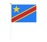 Drapeau du Congo - Lot de 6 et 10 mini drapeaux durables de 14 x 21 cm sur bâtons pour extérieur, cour et jardin