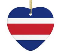 Drapeau du Costa Rica - Décoration de Noël en céramique imprimée en forme de cœur - Convient pour accrocher sur les rebords de fenêtre et les cheminées