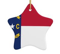 Drapeau du Dakota du Nord en céramique à suspendre pour sapin de Noël - Ornement en forme d'étoile - Ornements souvenirs, cadeau de Noël