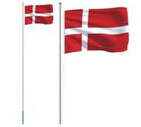 Drapeau du Danemark avec mât, 6,08 m, en aluminium, résistant aux intempéries, pour jardin, balcon, terrasse, avec support, œillets, mousqueton, corde et manchon de sol, idéal pour les fêtes, les