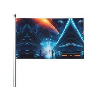 Drapeau du futur de science-fiction. Imprimé sur un seul côté, 0,9 x 1,5 m, léger et fluide, adapté pour une utilisation en intérieur et en extérieur.