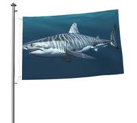 Drapeau du Grand Requin Blanc 2x3 pi Impression recto verso Drapeaux de jardin pour bannière extérieure avec œillets Toile de fond photo pour décoration intérieure et extérieure