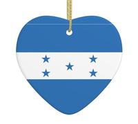 Drapeau du Honduras en céramique en forme de cœur - Décoration de vacances imprimée - Convient pour Noël et fêtes de famille